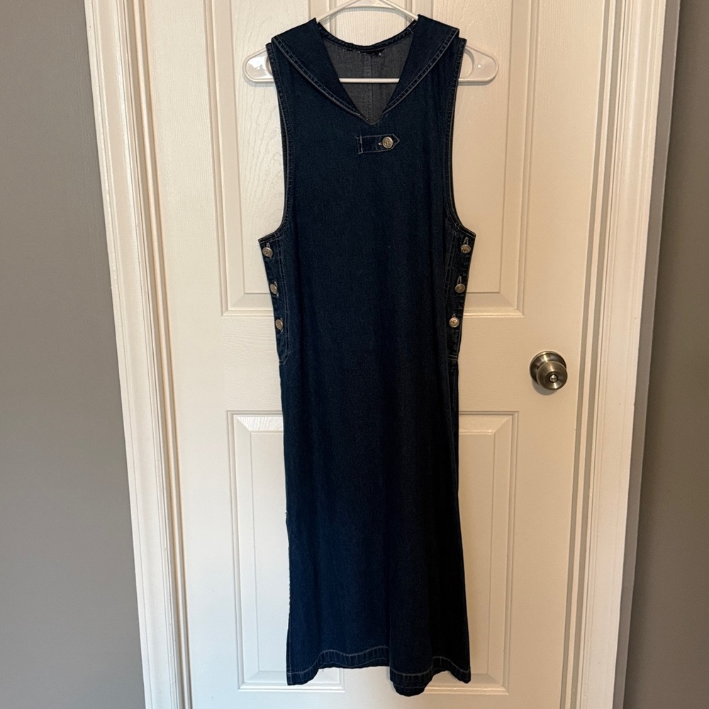 Vintage Denim Sailor Coverall Midi Dress